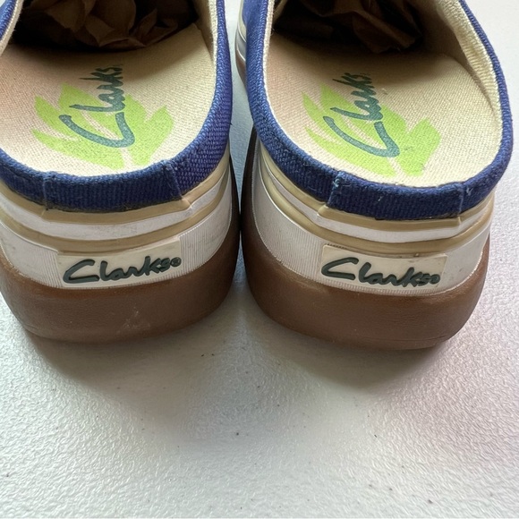 Clarks Navy Blue Canvas Mules Size 8 - Picture 9 of 9